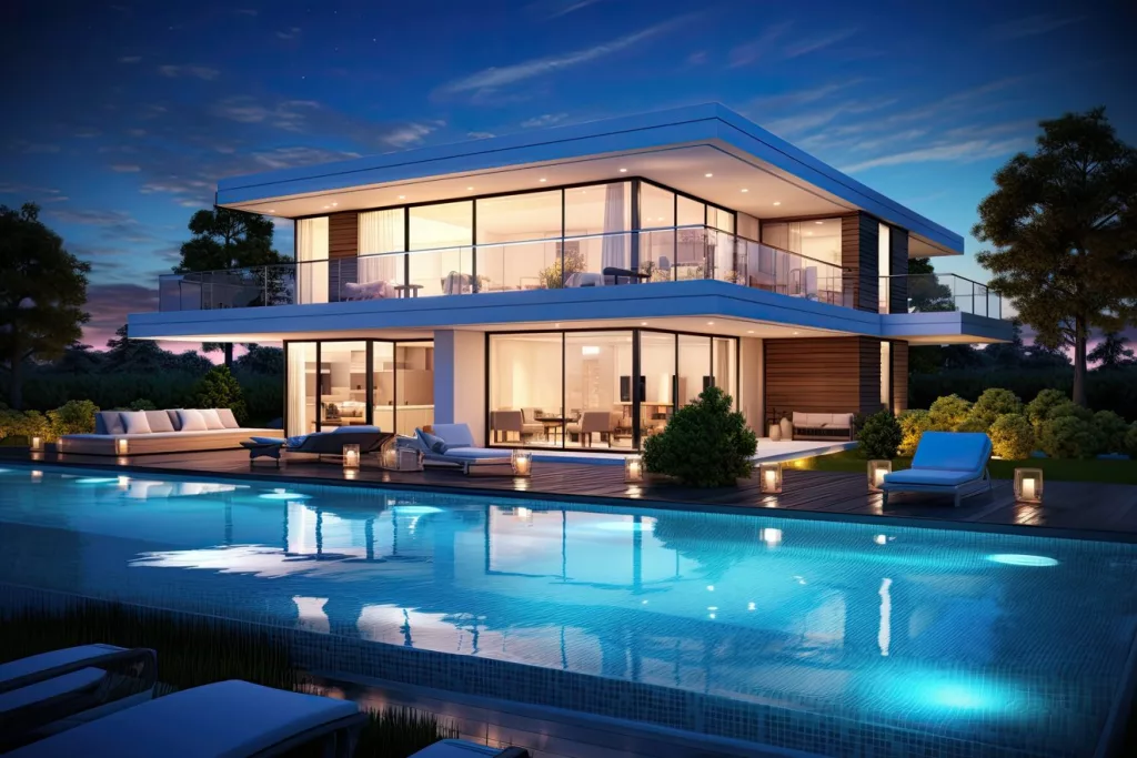 Belle maison avec piscine et façades vitrées